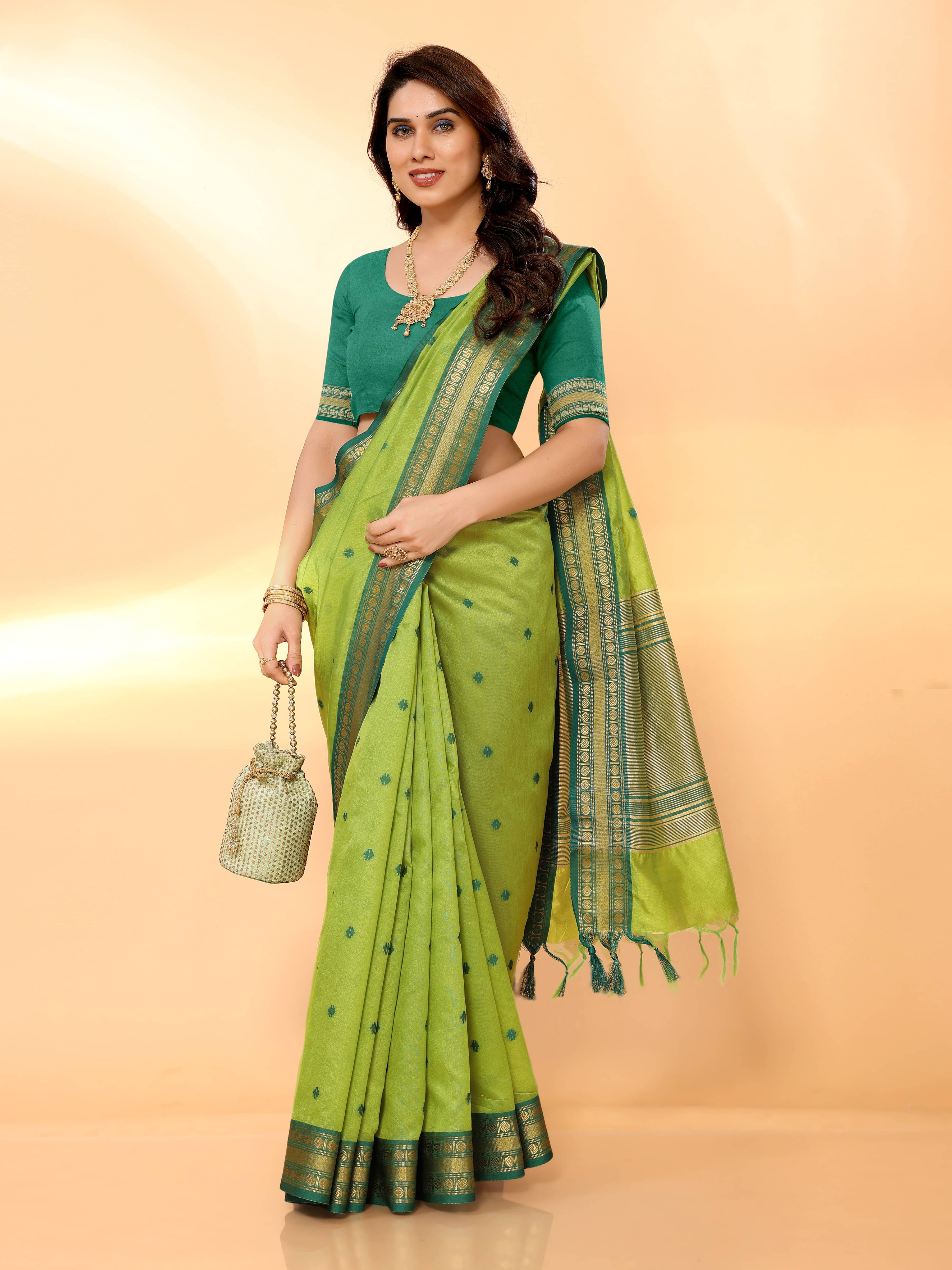 Sidhidata Cotton Silk Woven Saree With Unstitched Blouse Piece ( Light Green ) Sidhidata Cotton Silk Woven Saree With Unstitched Blouse Piece ( Light Green )