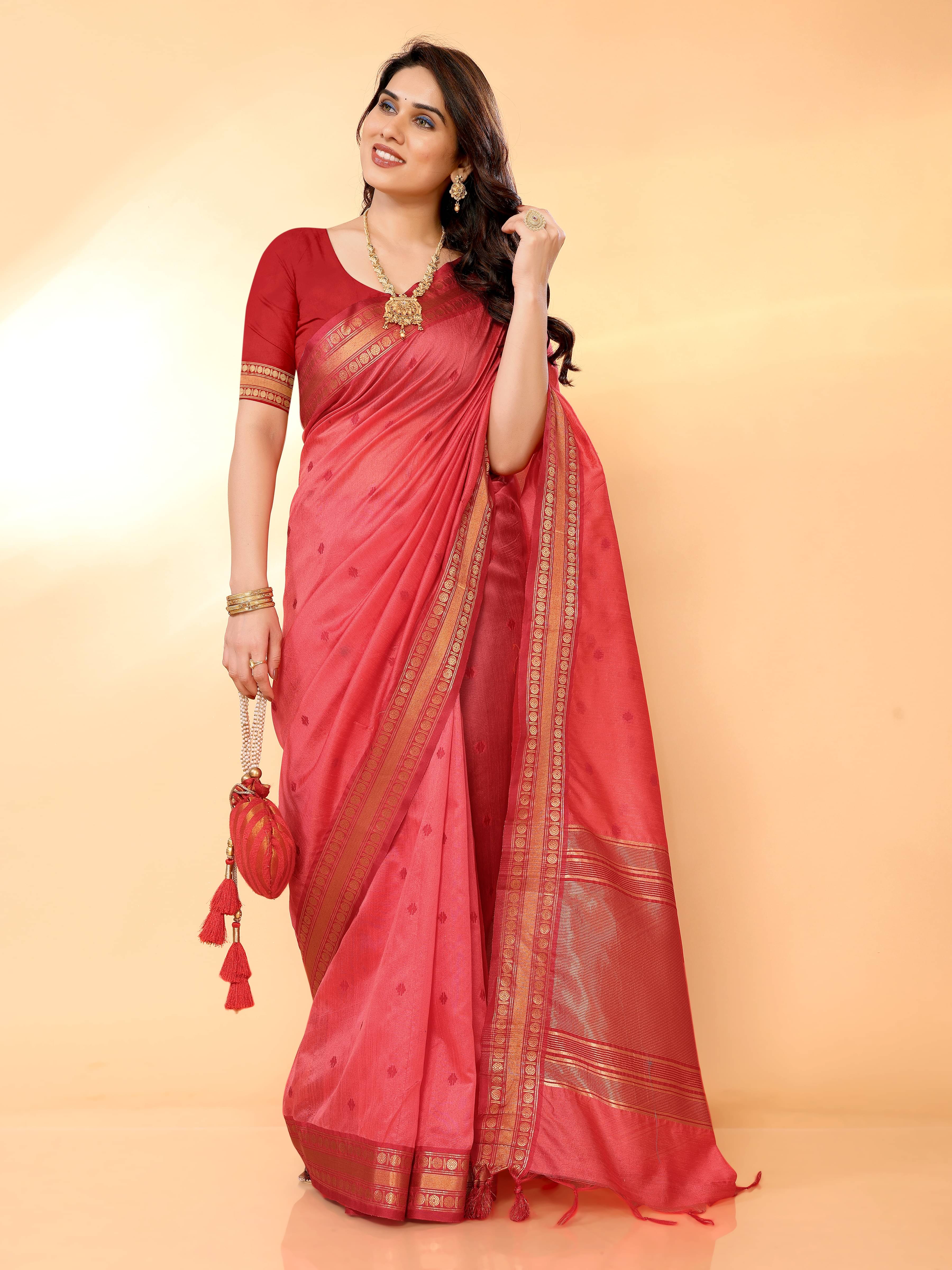 Sidhidata Cotton Silk Woven Saree With Unstitched Blouse Piece ( Pink ) Sidhidata Cotton Silk Woven Saree With Unstitched Blouse Piece ( Pink )