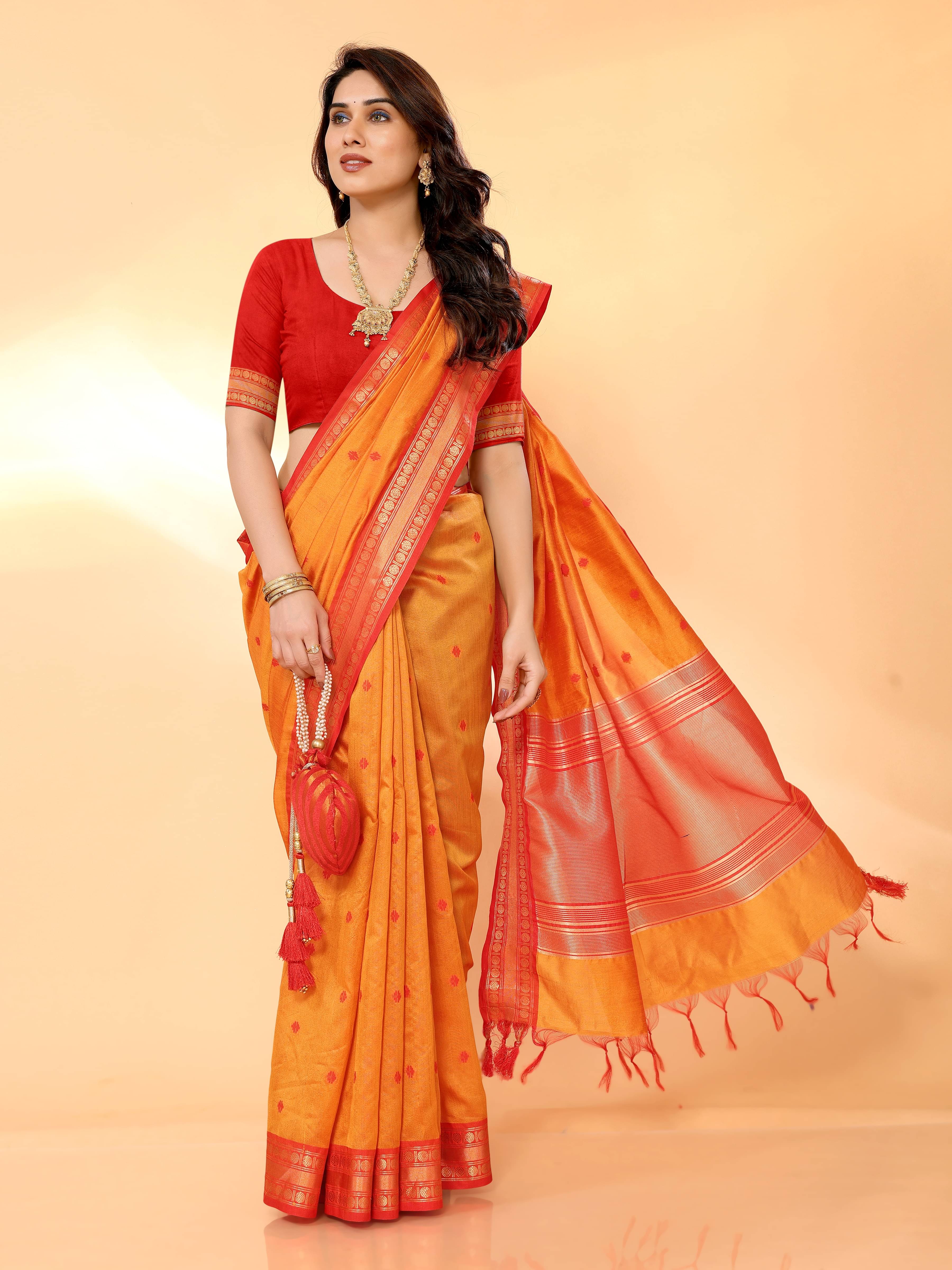     			Sidhidata Cotton Silk Self Design Saree With Unstitched Blouse Piece ( Orange )