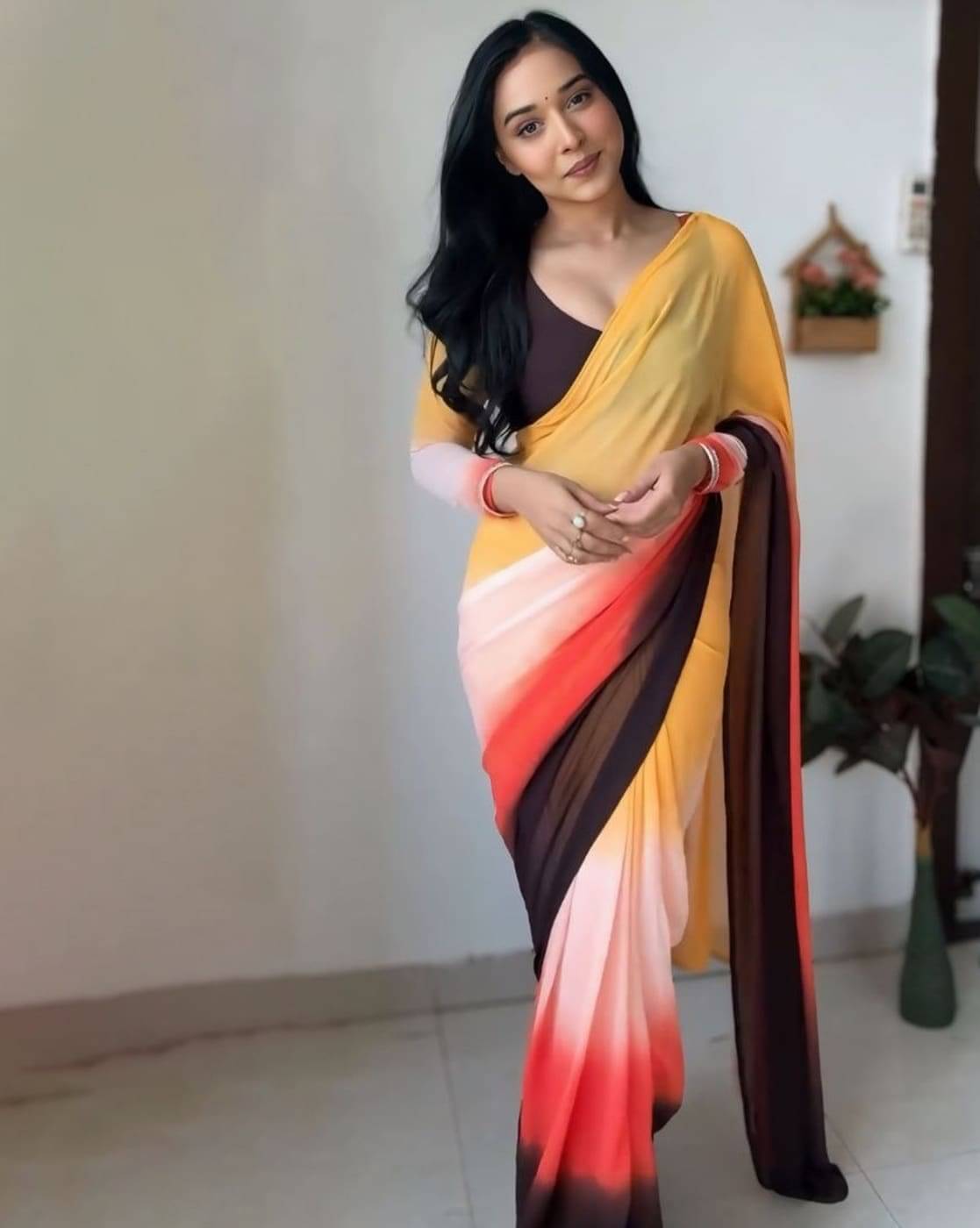     			Sidhidata Georgette Solid Ready to Wear Saree With Unstitched Blouse Piece ( Yellow )