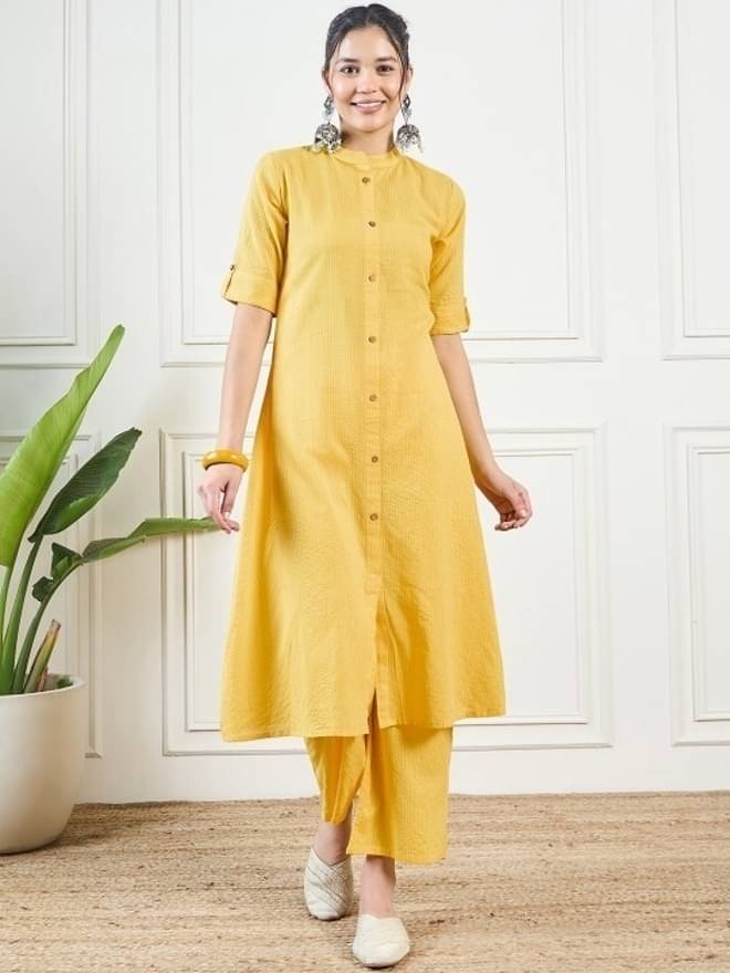 URBAN JAIPUR Pack of 1 Cotton Striped Front Slit Women's Kurti - ( Yellow & Light Green ) URBAN JAIPUR Pack of 1 Cotton Striped Front Slit Women's Kurti - ( Yellow & Light Green )