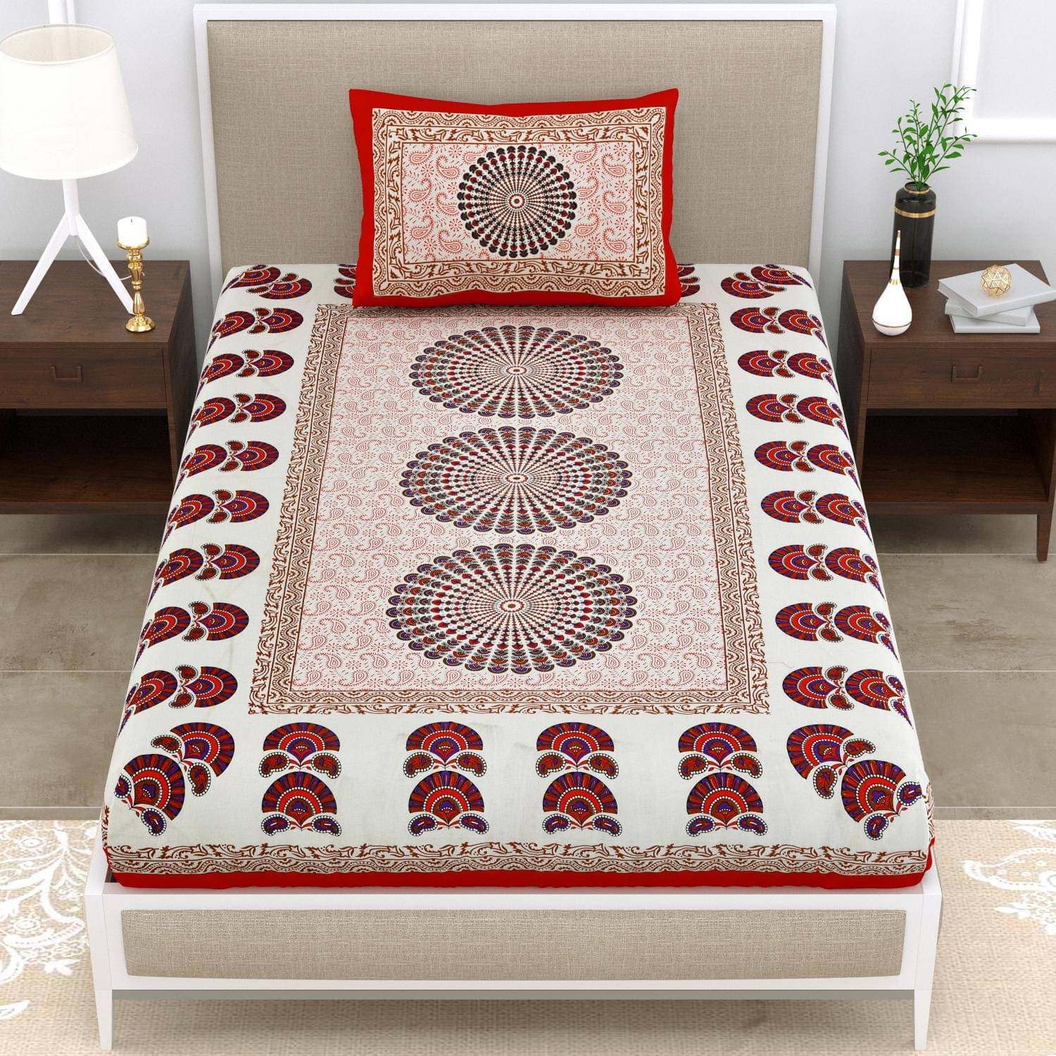 Uniqchoice Cotton 1 Single Bedsheet with 1 Pillow Cover ( Red ) Uniqchoice Cotton 1 Single Bedsheet with 1 Pillow Cover ( Red )
