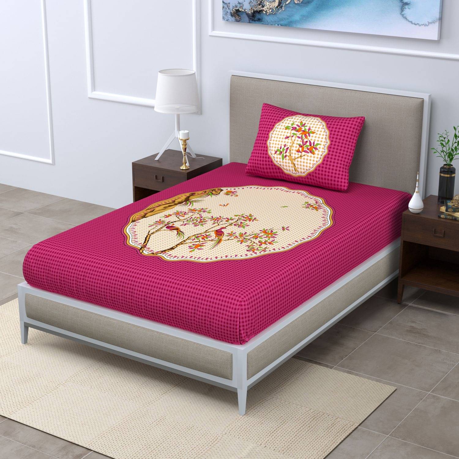     			Uniqchoice Cotton 1 Single Bedsheet with 1 Pillow Cover ( Pink )