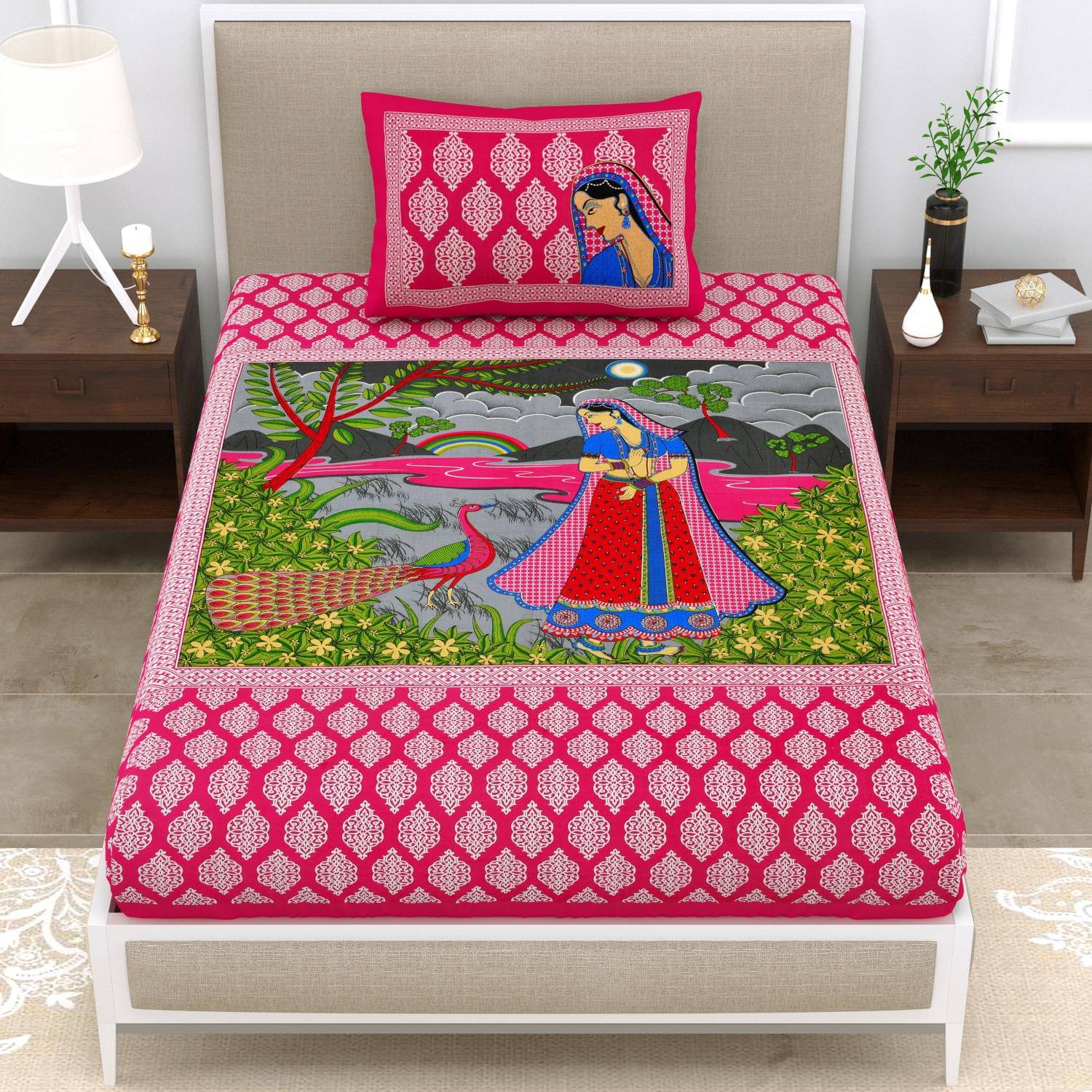 Uniqchoice Cotton 1 Single Bedsheet with 1 Pillow Cover ( Pink )     			Uniqchoice Cotton 1 Single Bedsheet with 1 Pillow Cover ( Pink )