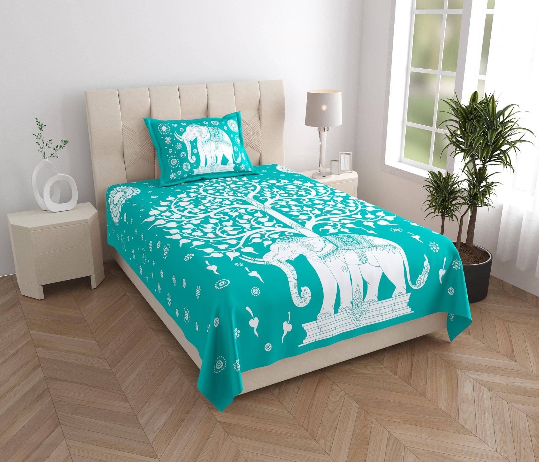 Uniqchoice Cotton 1 Single Bedsheet with 1 Pillow Cover ( Turquoise ) Uniqchoice Cotton 1 Single Bedsheet with 1 Pillow Cover ( Turquoise )