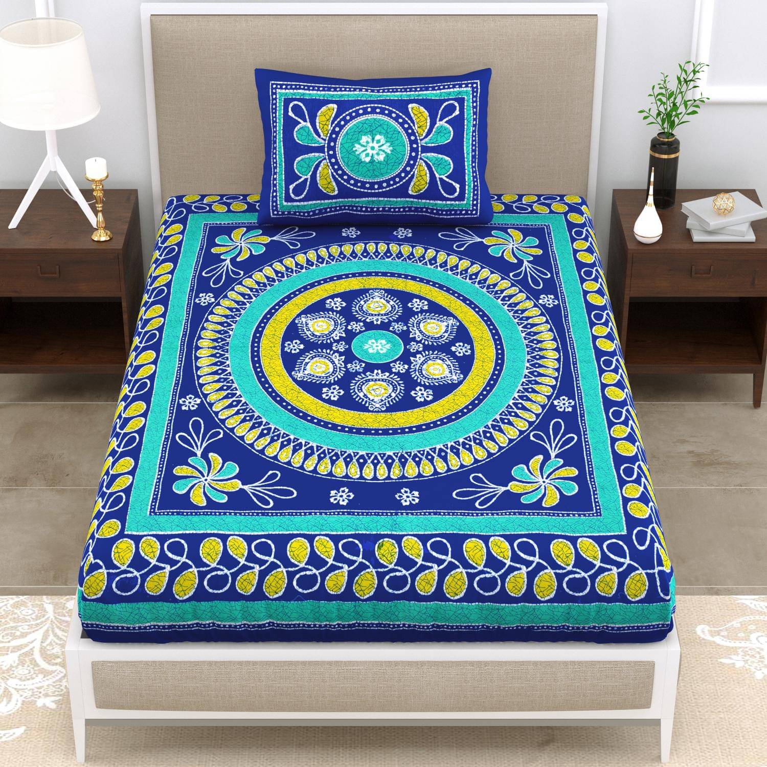     			Uniqchoice Cotton 1 Single Bedsheet with 1 Pillow Cover ( Blue )
