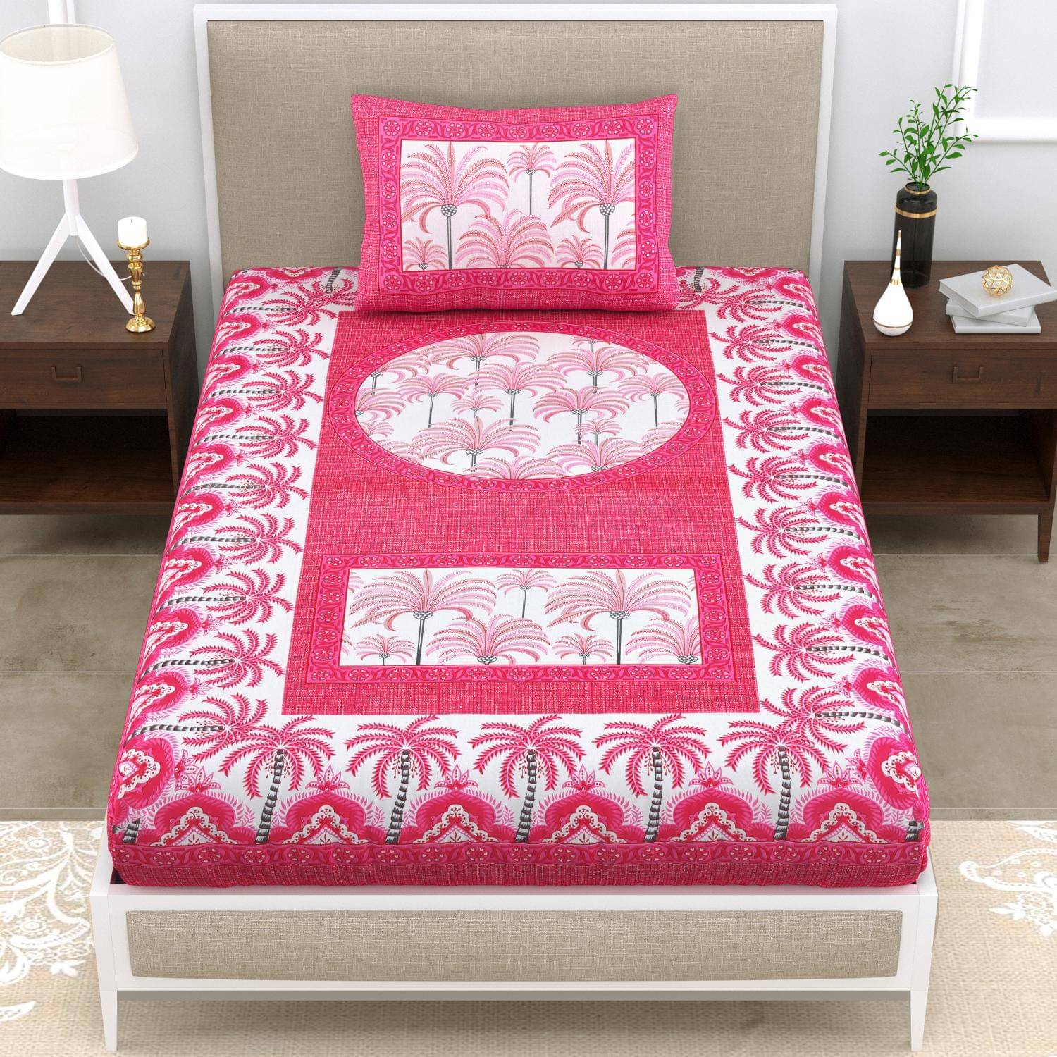 Uniqchoice Cotton 1 Single Bedsheet with 1 Pillow Cover ( Pink )     			Uniqchoice Cotton 1 Single Bedsheet with 1 Pillow Cover ( Pink )