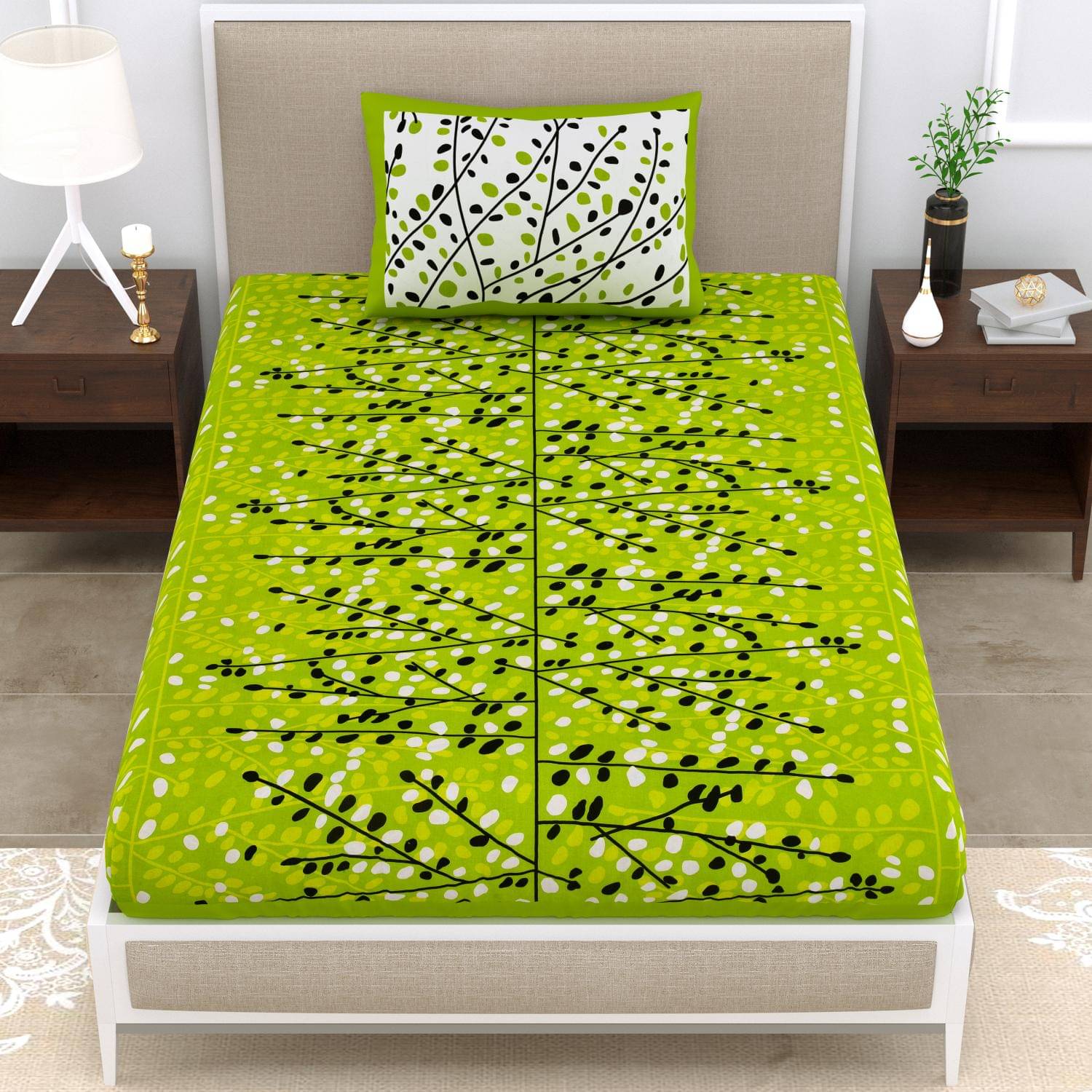Uniqchoice Cotton 1 Single Bedsheet with 1 Pillow Cover ( Green ) Uniqchoice Cotton 1 Single Bedsheet with 1 Pillow Cover ( Green )