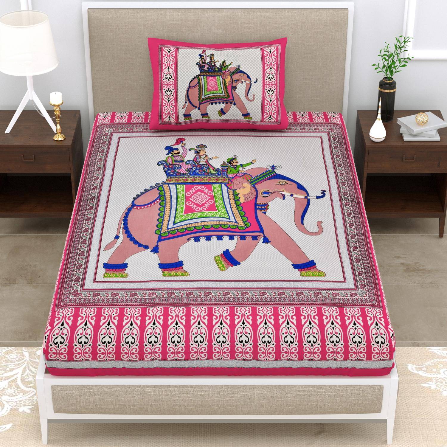 Uniqchoice Cotton 1 Single Bedsheet with 1 Pillow Cover ( Pink )     			Uniqchoice Cotton 1 Single Bedsheet with 1 Pillow Cover ( Pink )