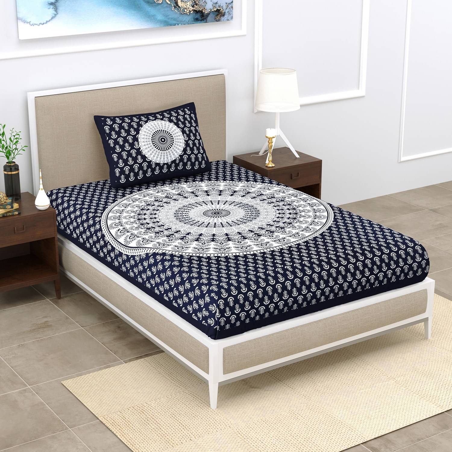 Uniqchoice Cotton 1 Single Bedsheet with 1 Pillow Cover ( Blue ) Uniqchoice Cotton 1 Single Bedsheet with 1 Pillow Cover ( Blue )