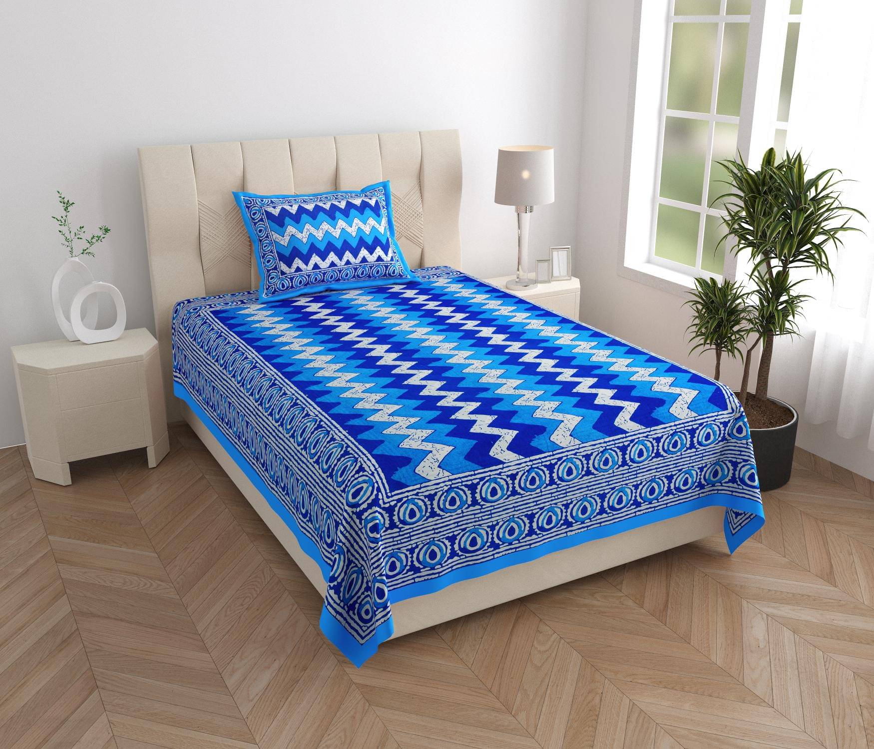    			Uniqchoice Cotton 1 Single Bedsheet with 1 Pillow Cover ( Blue )