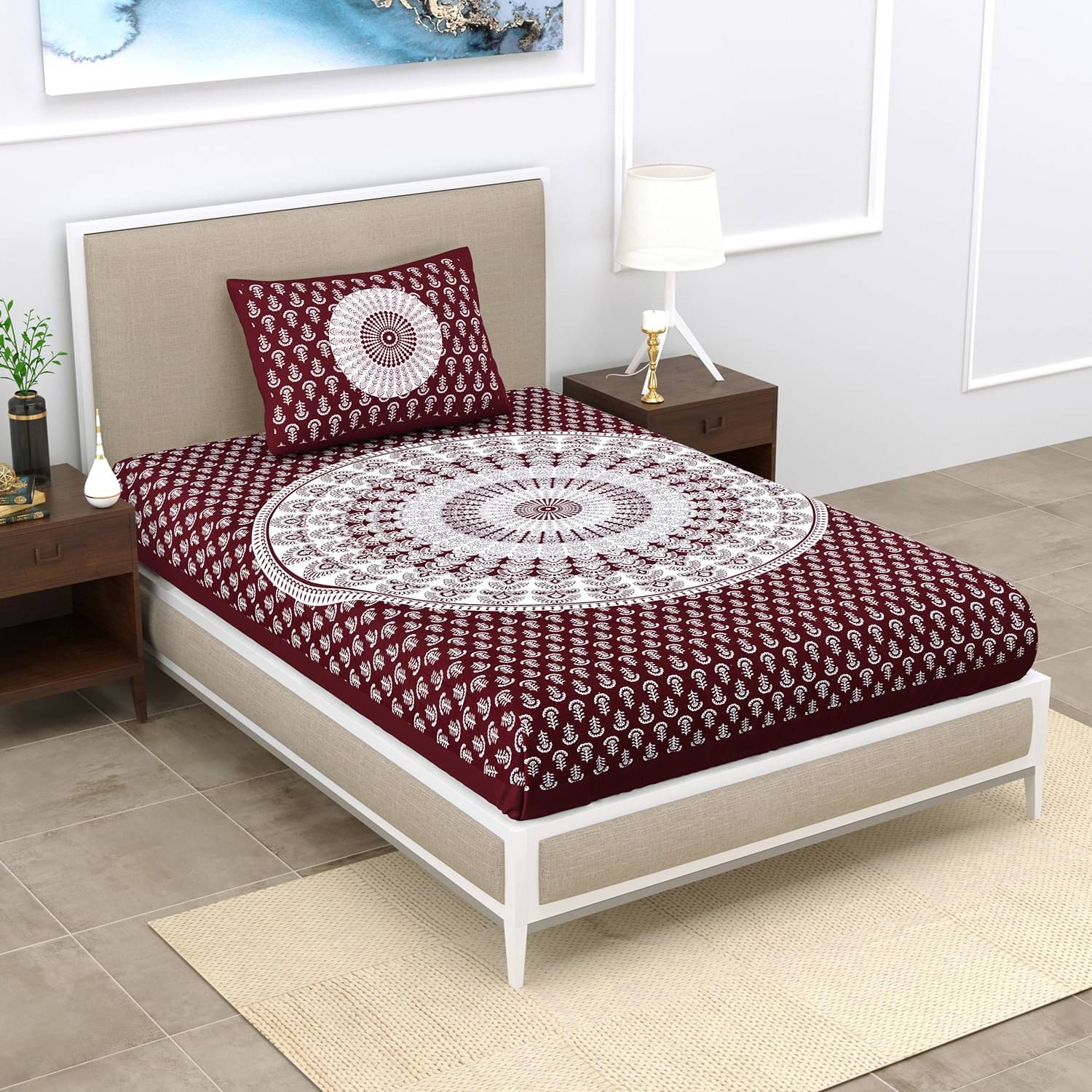     			Uniqchoice Cotton 1 Single Bedsheet with 1 Pillow Cover ( Maroon )