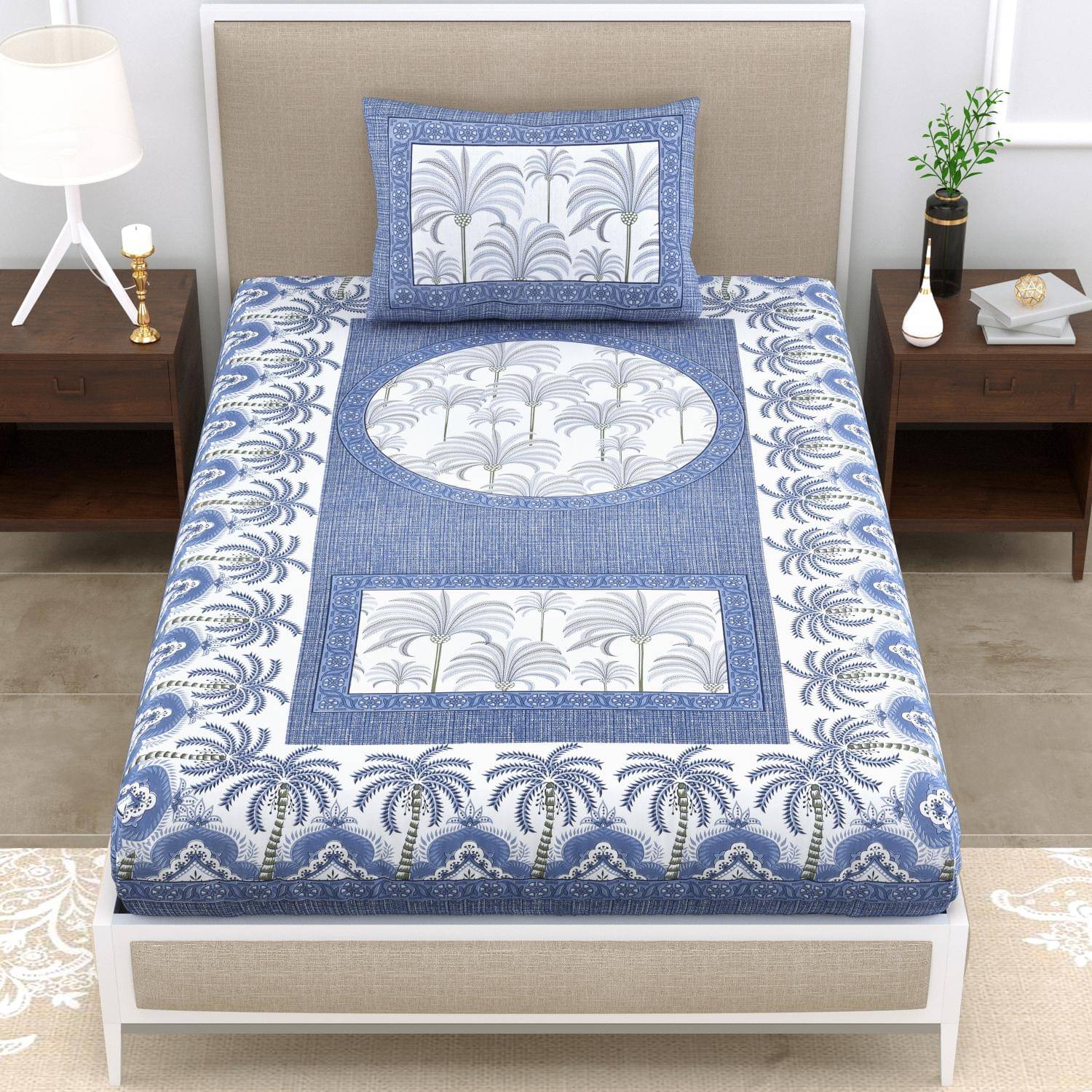 Uniqchoice Cotton 1 Single Bedsheet with 1 Pillow Cover ( Blue ) Uniqchoice Cotton 1 Single Bedsheet with 1 Pillow Cover ( Blue )