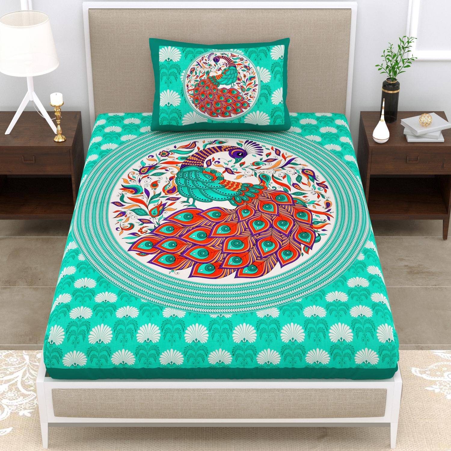 Uniqchoice Cotton 1 Single Bedsheet with 1 Pillow Cover ( Turquoise ) Uniqchoice Cotton 1 Single Bedsheet with 1 Pillow Cover ( Turquoise )
