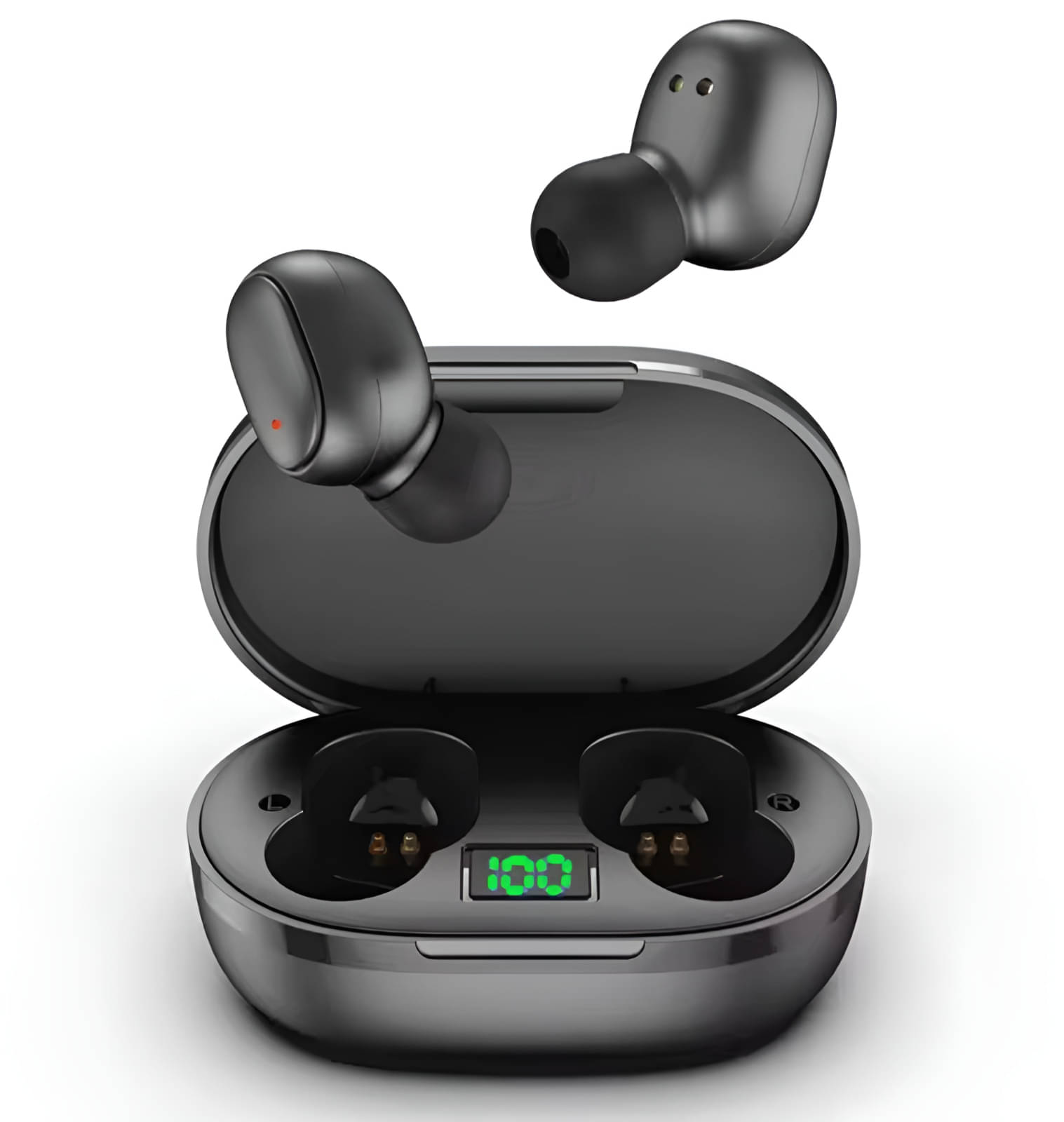     			VERONIC E6S with Display Bluetooth True Wireless (TWS) In Ear 25 Hours Playback Fast charging,Powerfull bass IPX4(Splash & Sweat Proof) Black