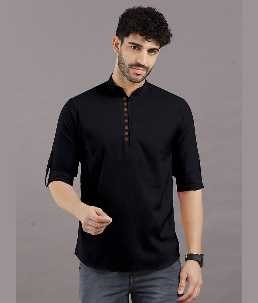 VTEXX Black Cotton Blend Men's Shirt Style Kurta ( Pack of 1 ) - Kurtas & Kurta Sets | Buy online on ZillyBuy