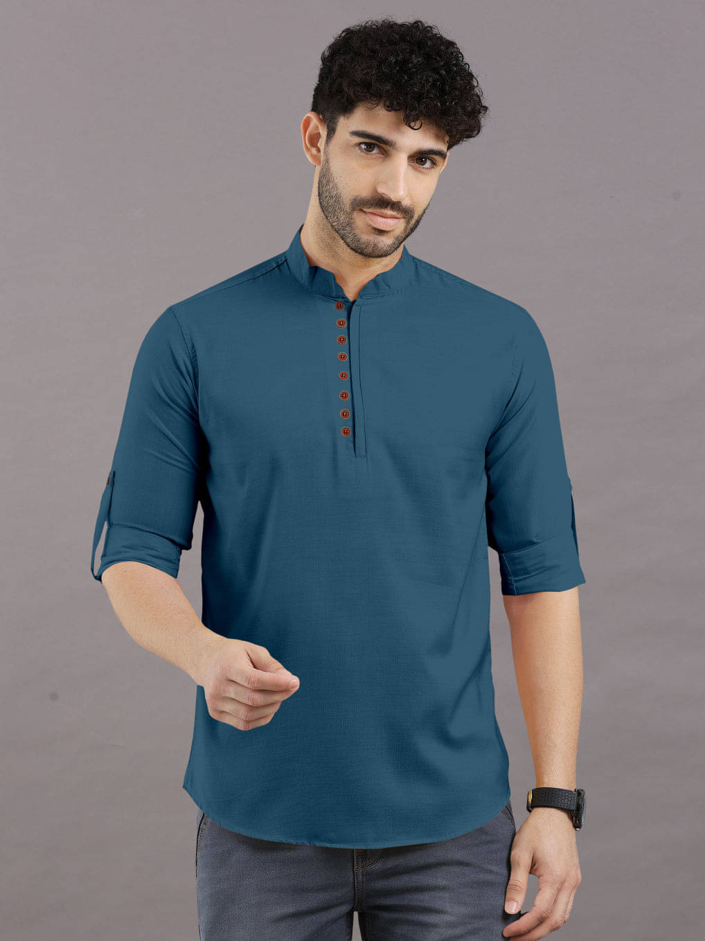     			VTEXX Blue Cotton Blend Men's Shirt Style Kurta ( Pack of 1 )