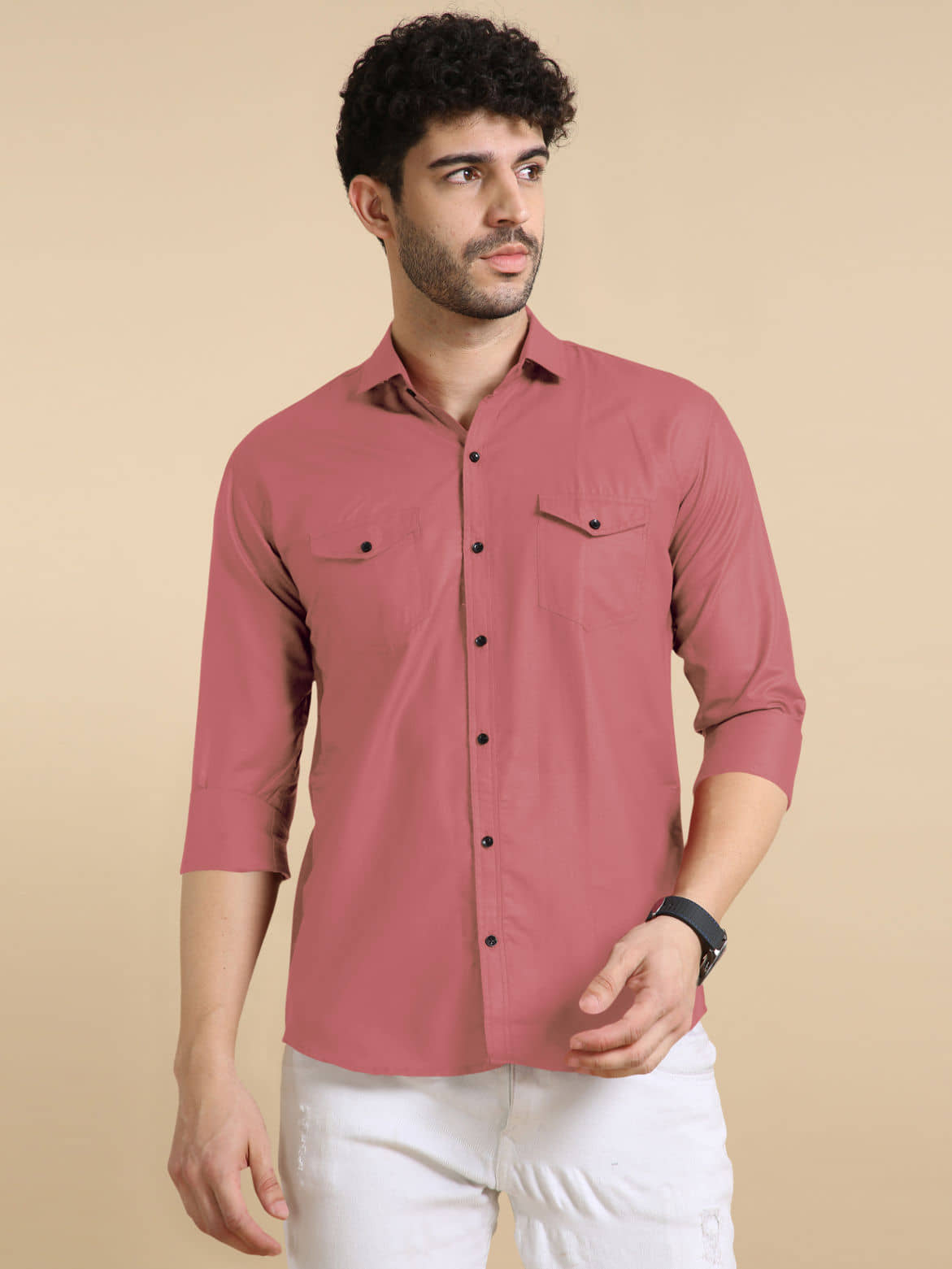 VTEXX Cotton Blend Regular Fit Solids Full Sleeves Men's Casual Shirt - Peach ( Pack of 1 )