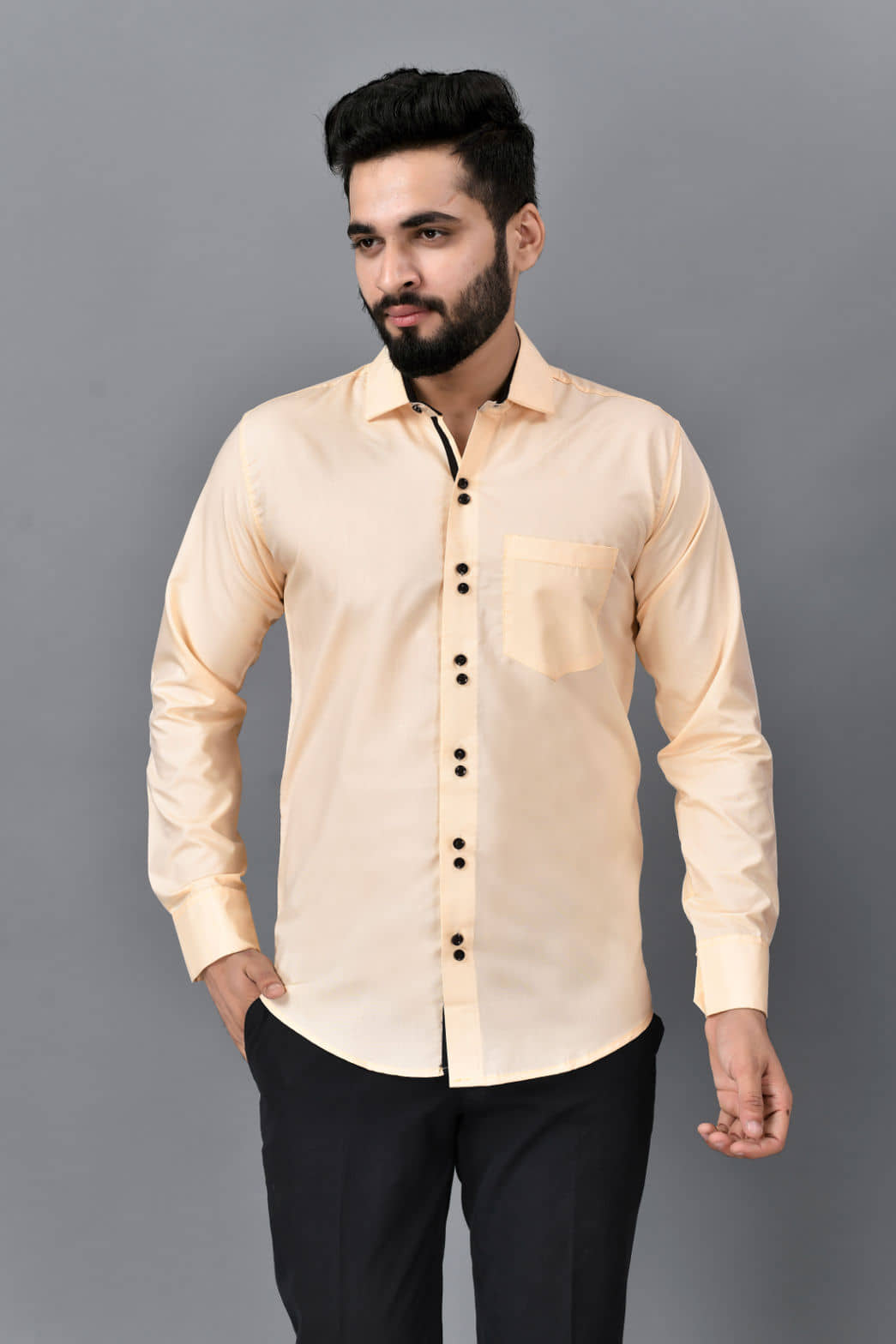 VTEXX Cotton Blend Regular Fit Solids Full Sleeves Men's Casual Shirt - Beige ( Pack of 1 )