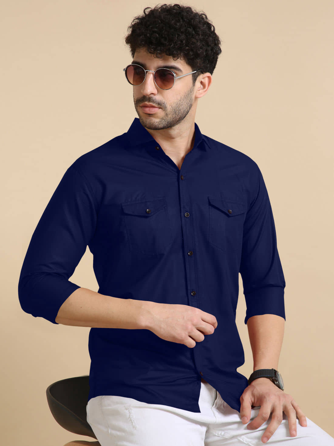 VTEXX Cotton Blend Regular Fit Solids Full Sleeves Men's Casual Shirt - Navy ( Pack of 1 )