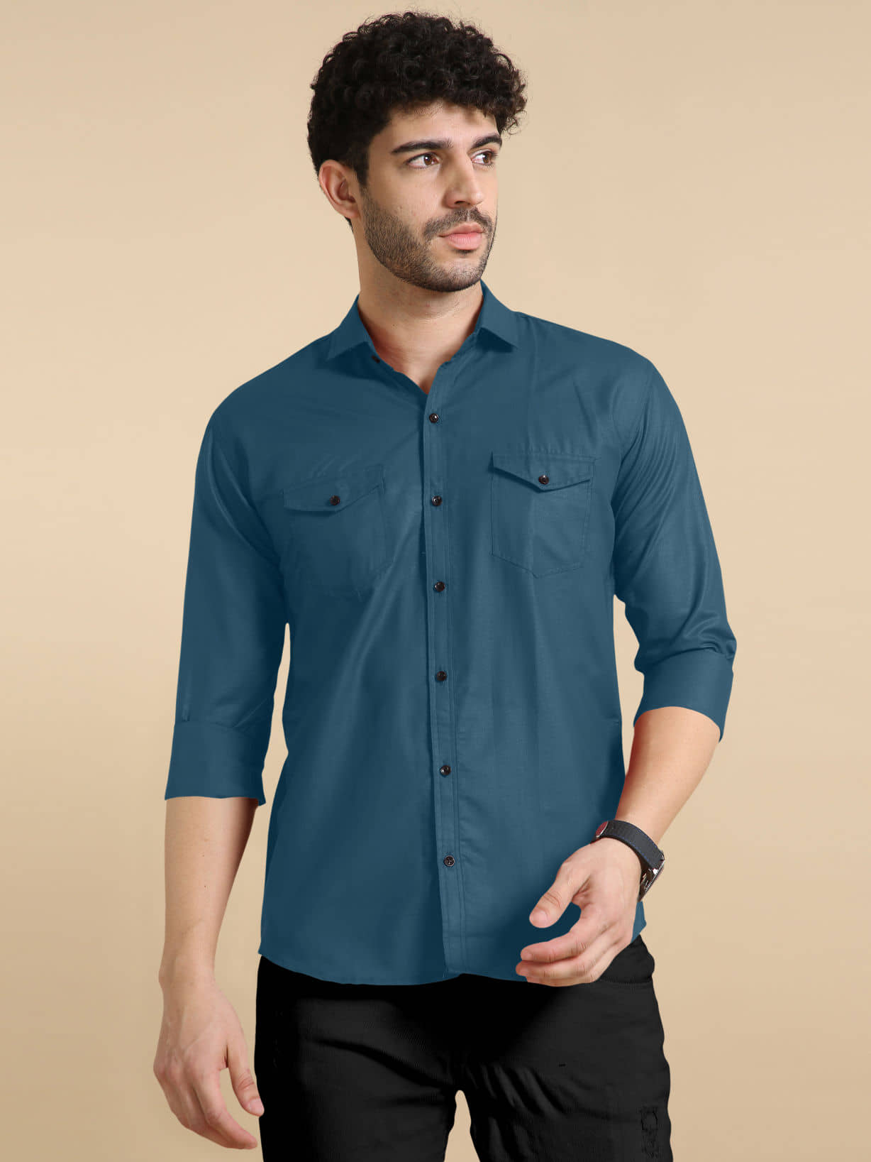 VTEXX Cotton Blend Regular Fit Solids Full Sleeves Men's Casual Shirt - Teal ( Pack of 1 )