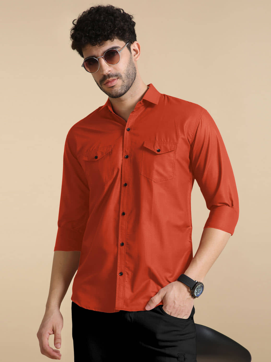 VTEXX Cotton Blend Regular Fit Solids Full Sleeves Men's Casual Shirt - Orange ( Pack of 1 )