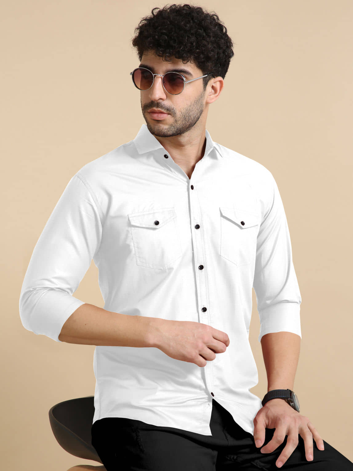 VTEXX Cotton Blend Regular Fit Solids Full Sleeves Men's Casual Shirt - White ( Pack of 1 )