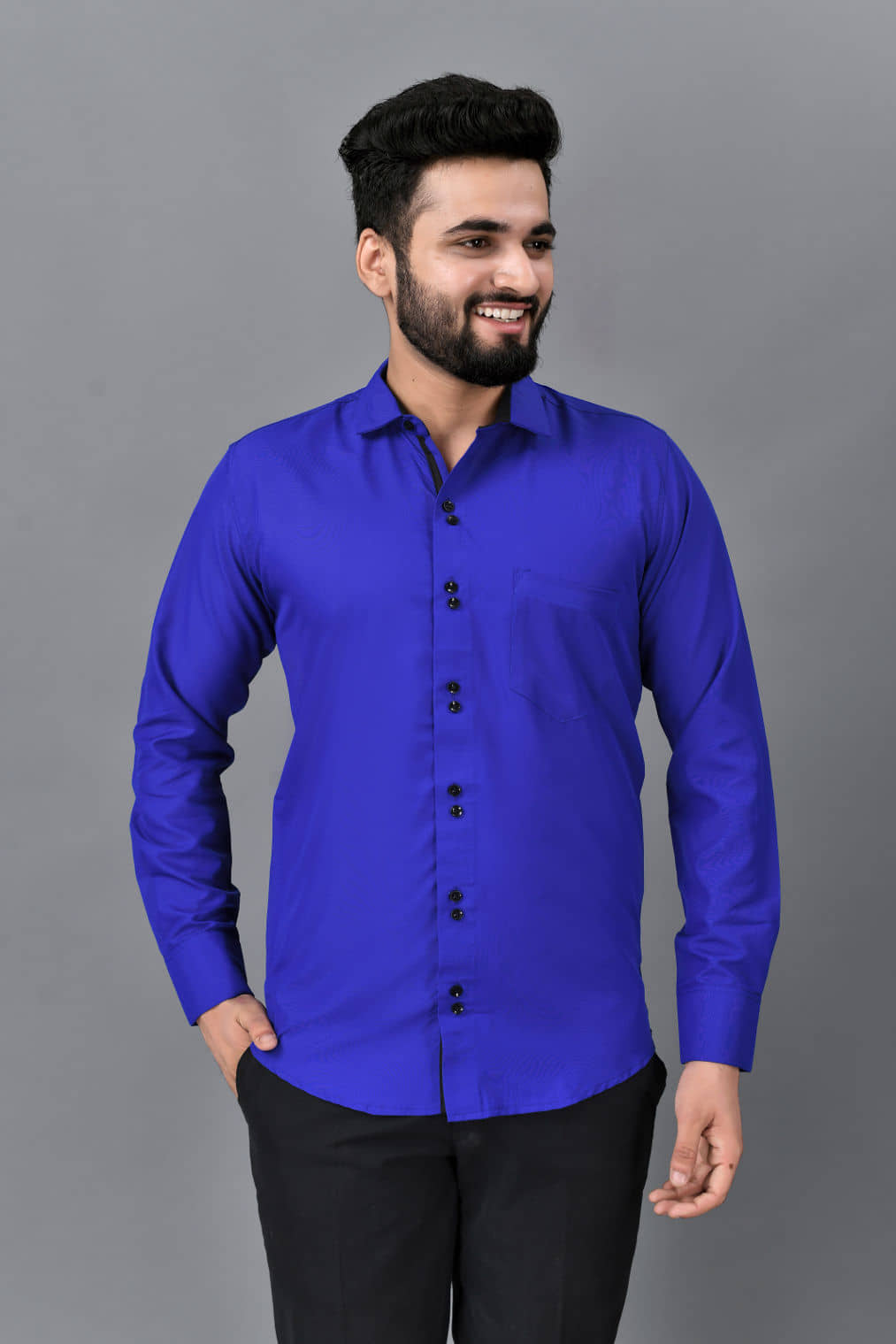 VTEXX Cotton Blend Regular Fit Solids Full Sleeves Men's Casual Shirt - Blue ( Pack of 1 )