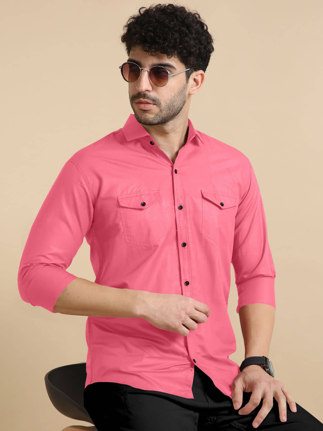 VTEXX Cotton Blend Regular Fit Solids Full Sleeves Men's Casual Shirt - Pink ( Pack of 1 )
