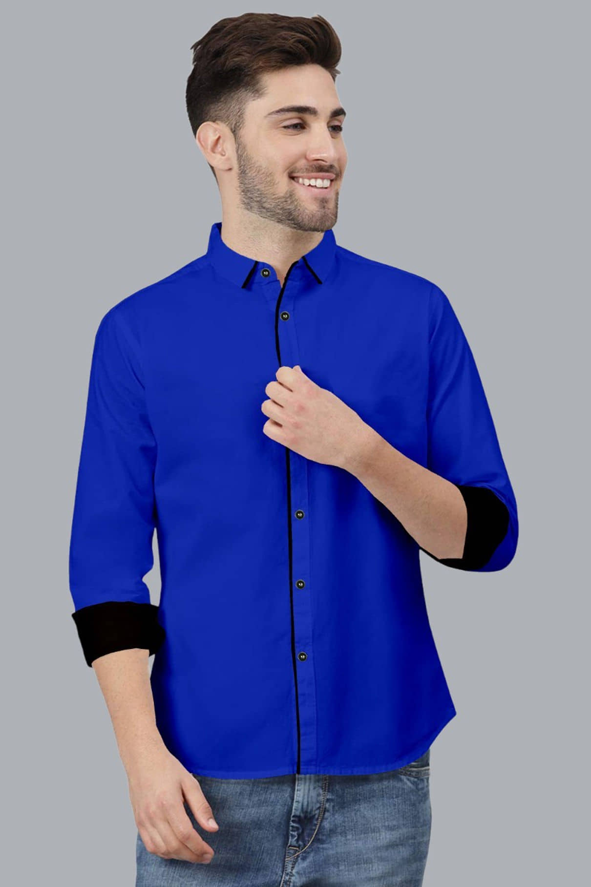 VTEXX Cotton Blend Regular Fit Solids Full Sleeves Men's Casual Shirt - Blue ( Pack of 1 )