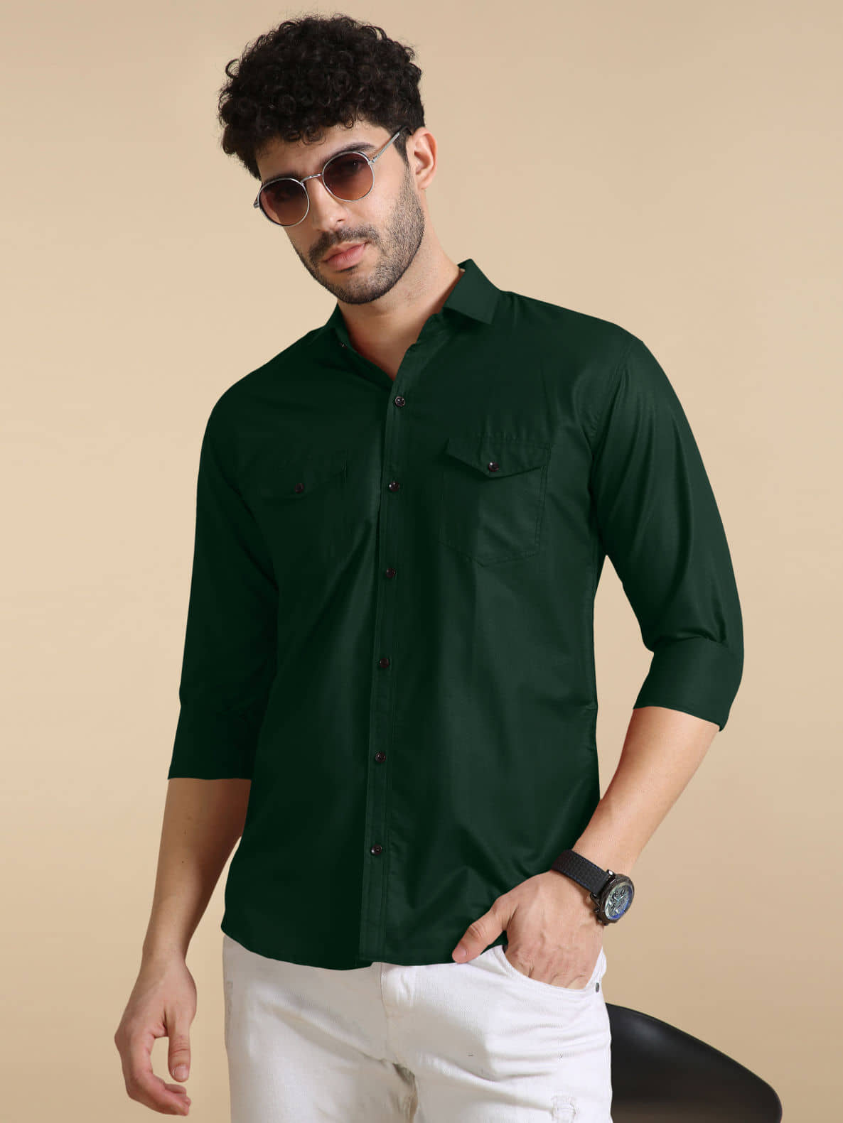 VTEXX Cotton Blend Regular Fit Solids Full Sleeves Men's Casual Shirt - Green ( Pack of 1 )