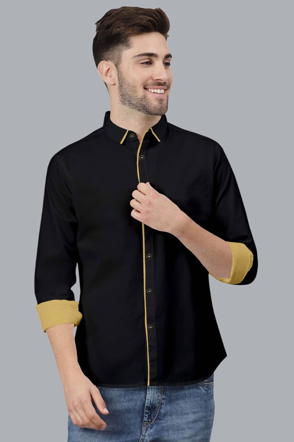 VTEXX Cotton Blend Regular Fit Solids Full Sleeves Men's Casual Shirt - Black ( Pack of 1 )