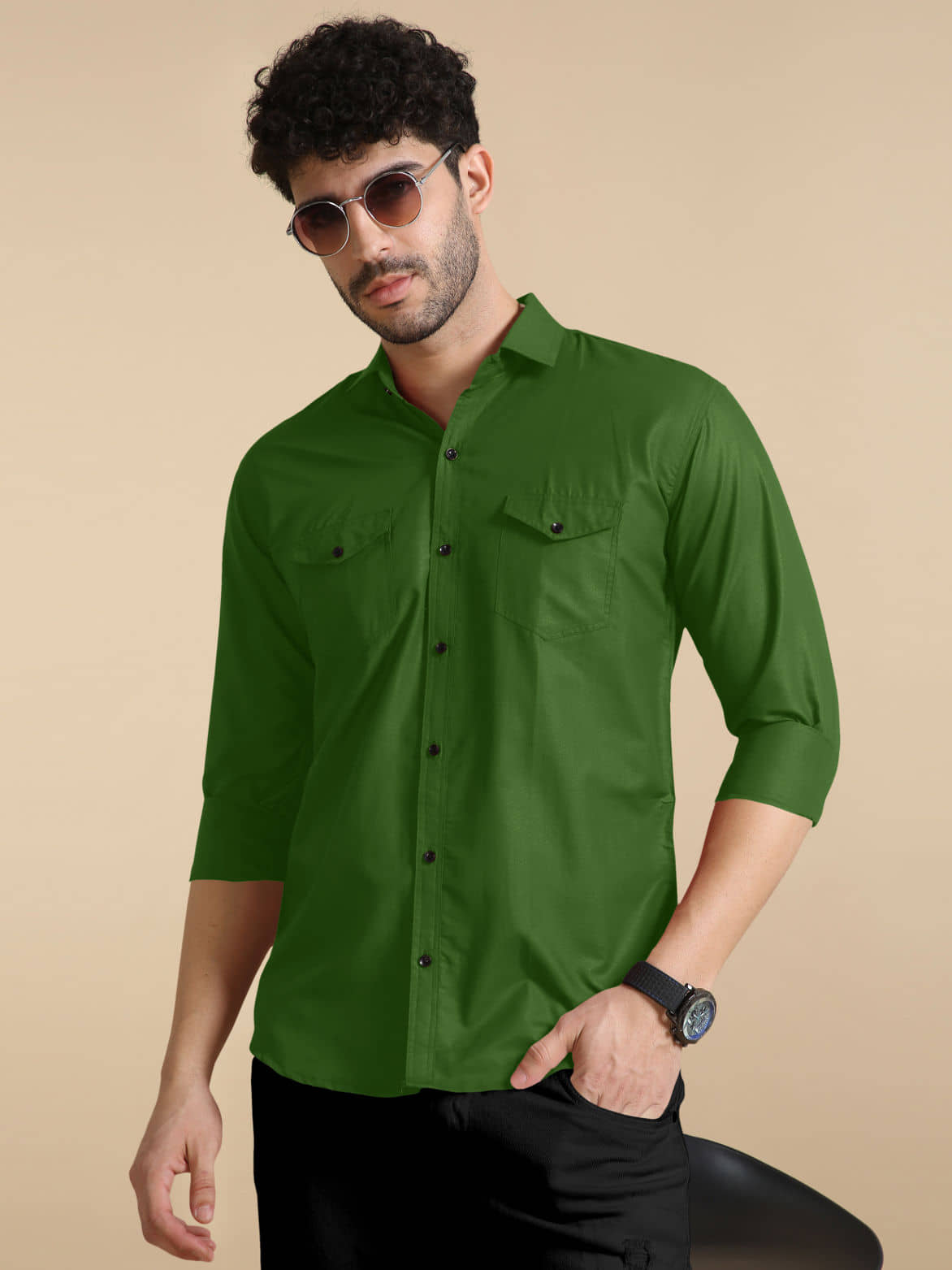 VTEXX Cotton Blend Regular Fit Solids Full Sleeves Men's Casual Shirt - Fluorescent Green ( Pack of 1 )