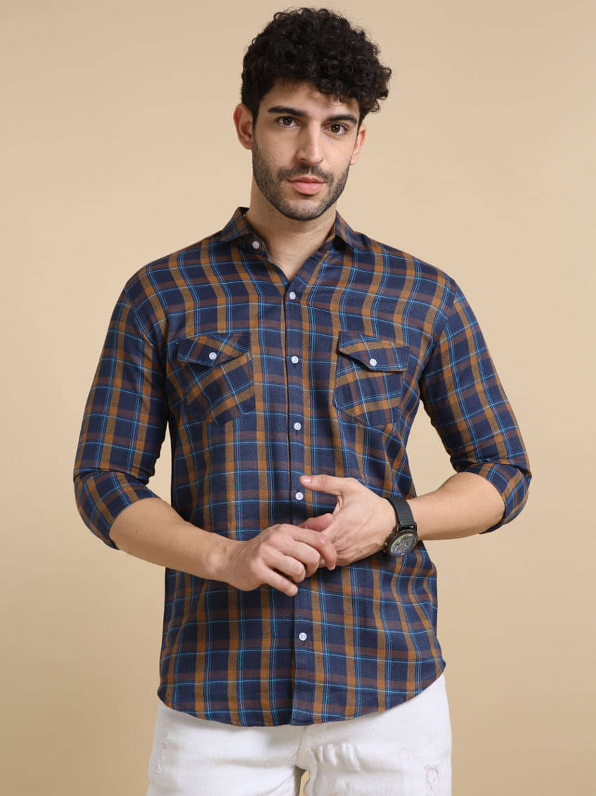     			VTEXX Cotton Blend Regular Fit Checks Full Sleeves Men's Casual Shirt - Brown ( Pack of 1 )