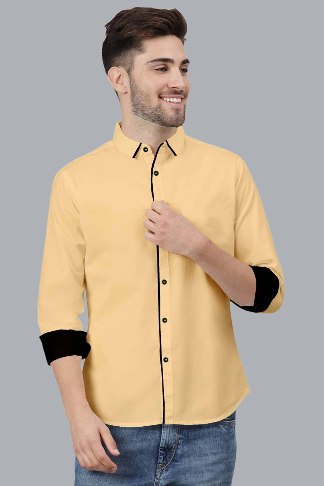 VTEXX Cotton Blend Regular Fit Solids Full Sleeves Men's Casual Shirt - Beige ( Pack of 1 )