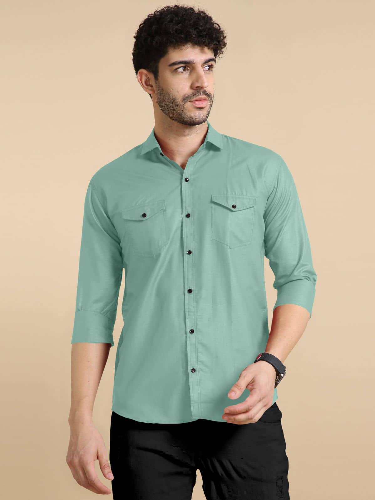 VTEXX Cotton Blend Regular Fit Solids Full Sleeves Men's Casual Shirt - Turquoise ( Pack of 1 )