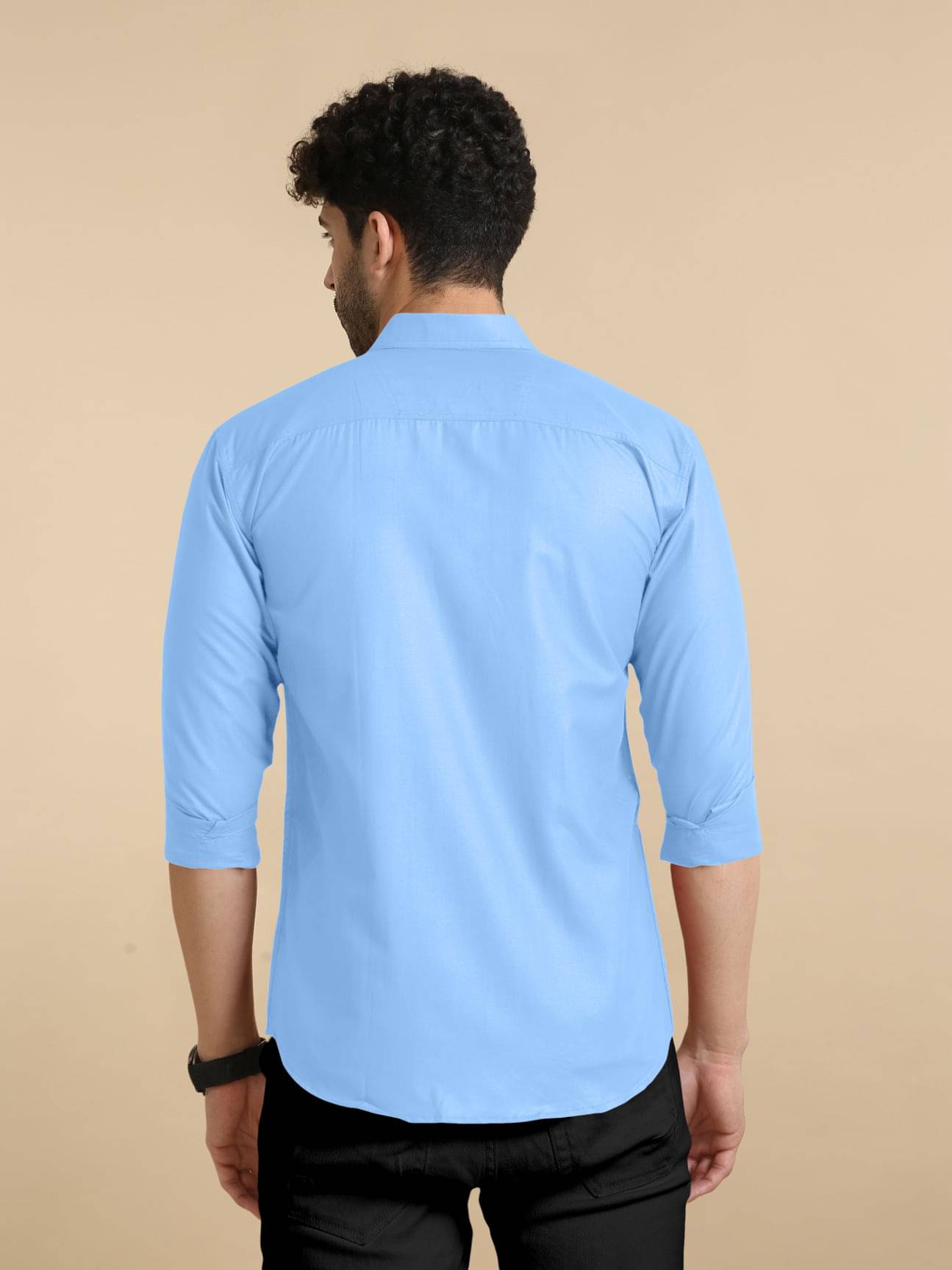 VTEXX Cotton Blend Regular Fit Solids Full Sleeves Men's Casual Shirt - Light Blue ( Pack of 1 ) - Image 4