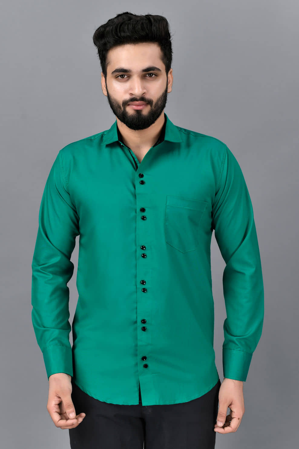 VTEXX Cotton Blend Regular Fit Solids Full Sleeves Men's Casual Shirt - Green ( Pack of 1 )