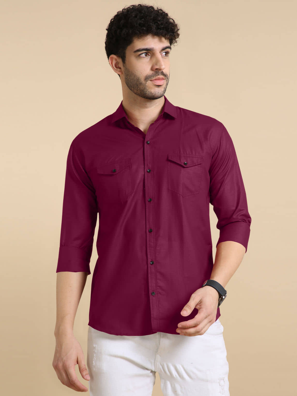 VTEXX Cotton Blend Regular Fit Solids Full Sleeves Men's Casual Shirt - Wine ( Pack of 1 )