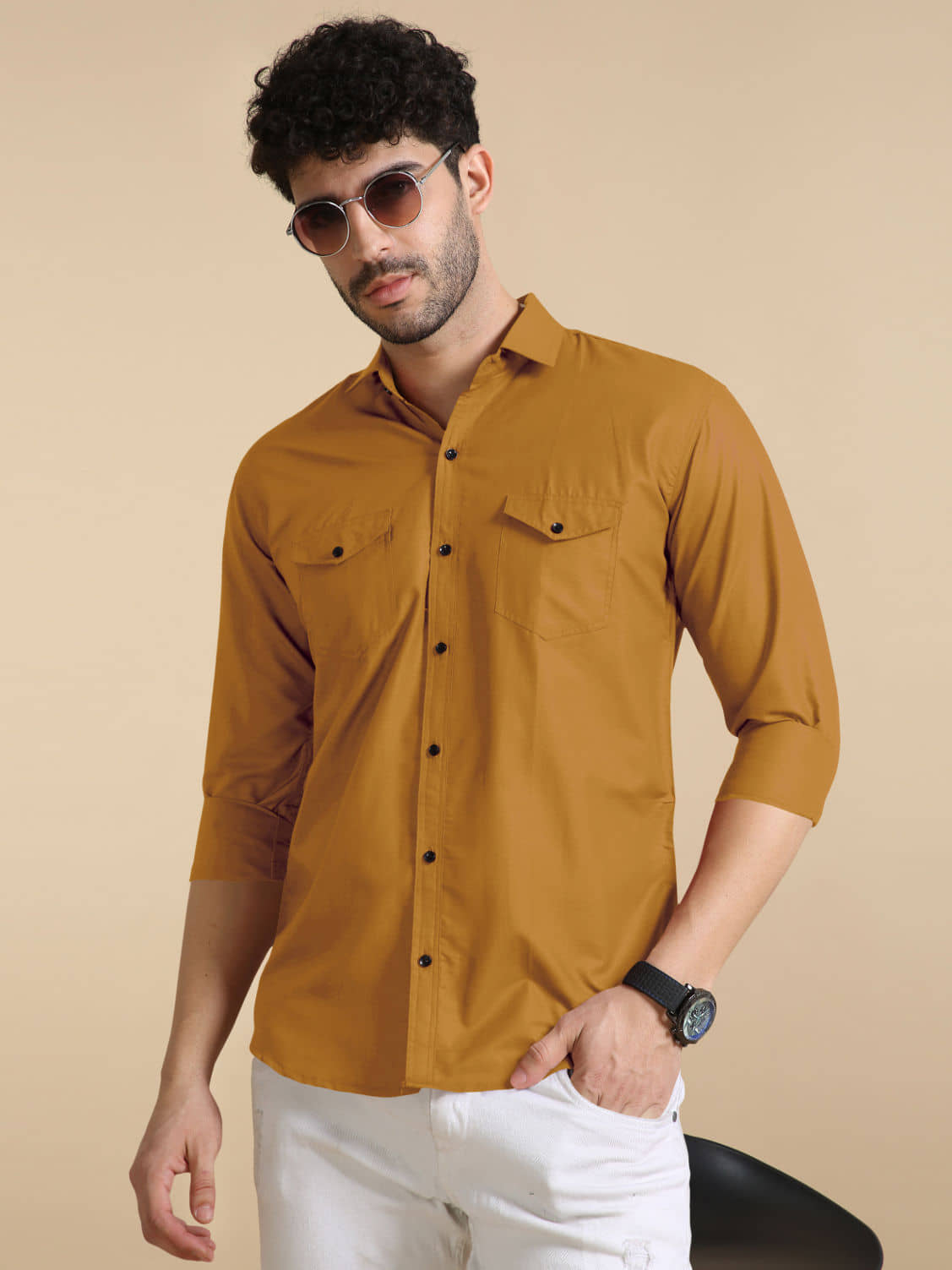 VTEXX Cotton Blend Regular Fit Solids Full Sleeves Men's Casual Shirt - Mustard ( Pack of 1 )