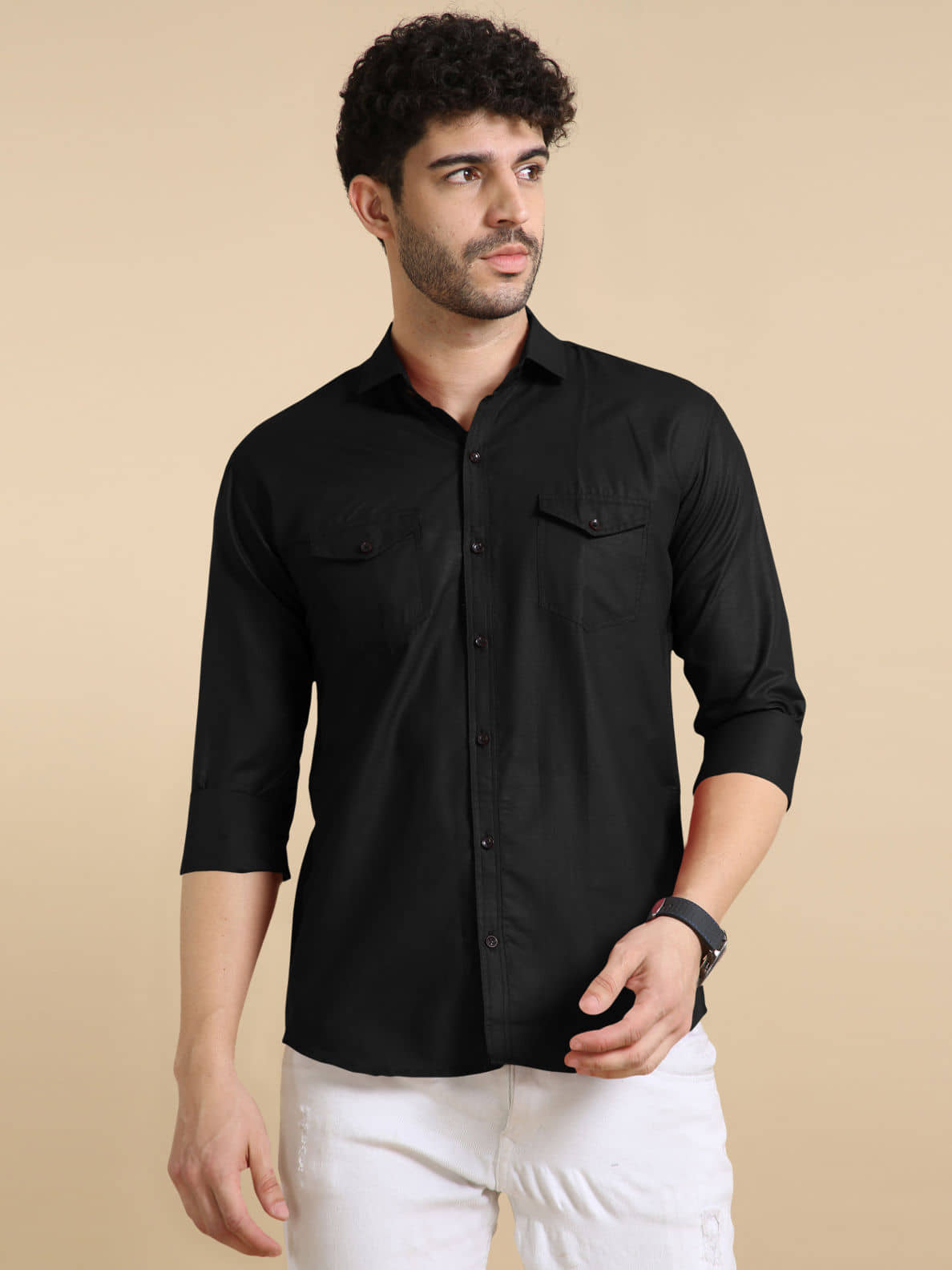 VTEXX Cotton Blend Regular Fit Solids Full Sleeves Men's Casual Shirt - Black ( Pack of 1 )