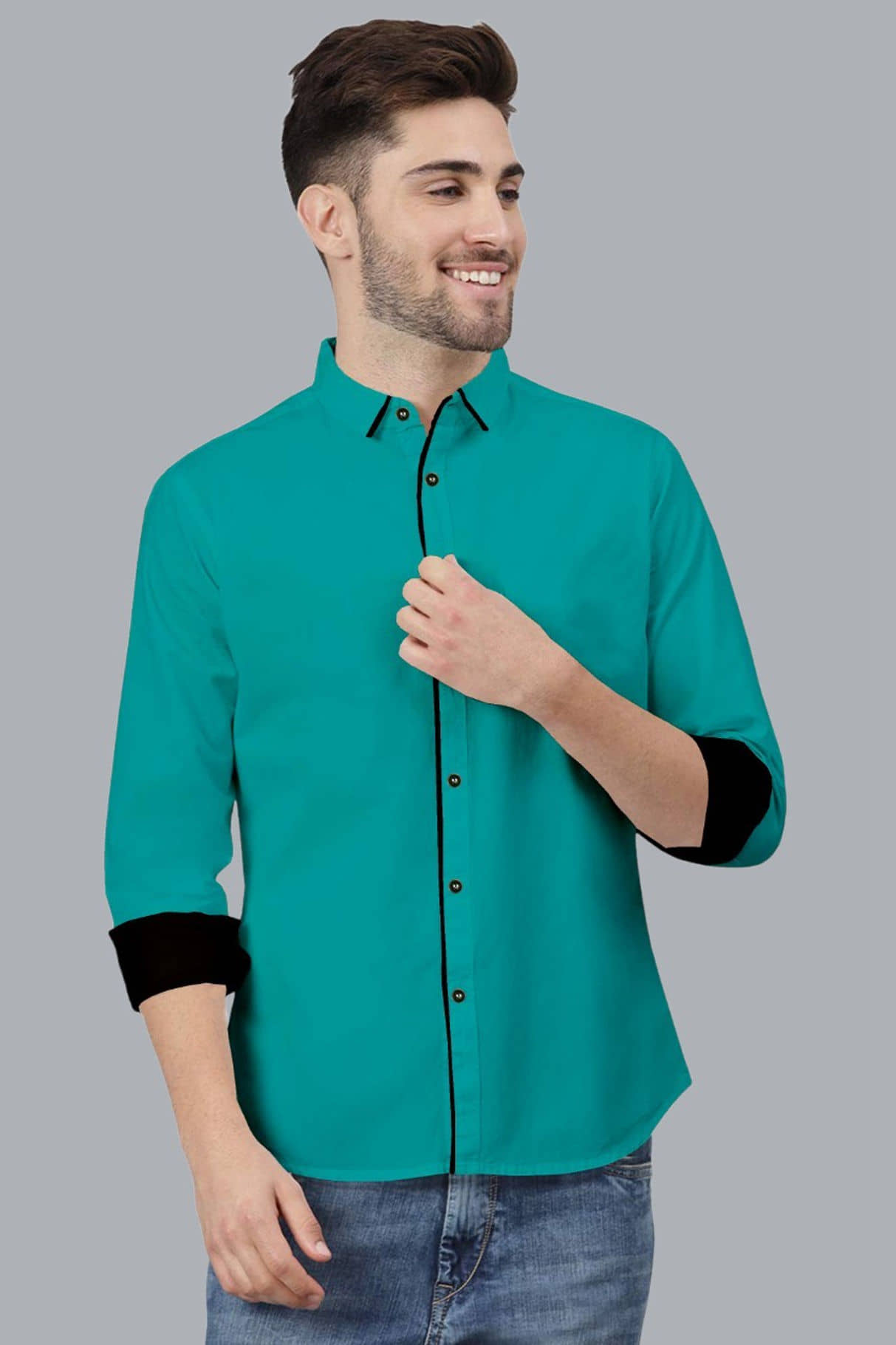 VTEXX Cotton Blend Regular Fit Solids Full Sleeves Men's Casual Shirt - Green ( Pack of 1 )