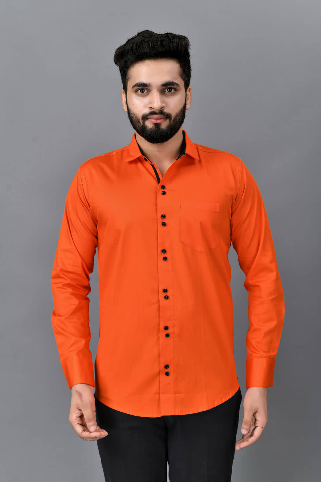 VTEXX Cotton Blend Regular Fit Solids Full Sleeves Men's Casual Shirt - Orange ( Pack of 1 )