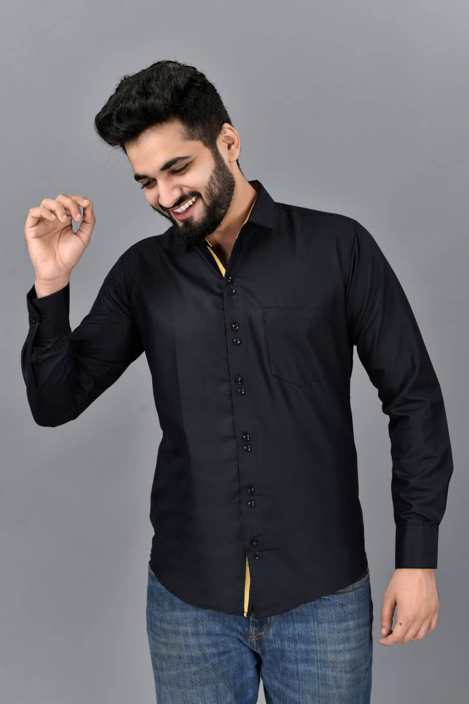 VTEXX Cotton Blend Regular Fit Solids Full Sleeves Men's Casual Shirt - Black ( Pack of 1 )