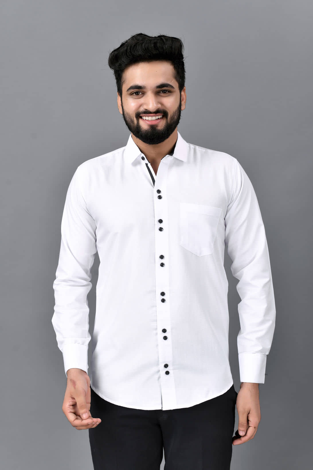 VTEXX Cotton Blend Regular Fit Solids Full Sleeves Men's Casual Shirt - White ( Pack of 1 )