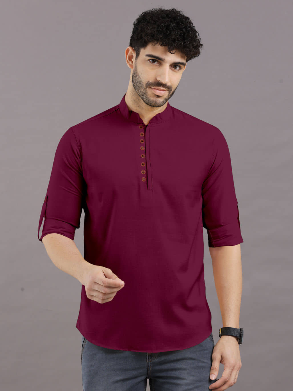 VTEXX Maroon Cotton Blend Men's Shirt Style Kurta ( Pack of 1 ) - Kurtas & Kurta Sets | Buy online on ZillyBuy