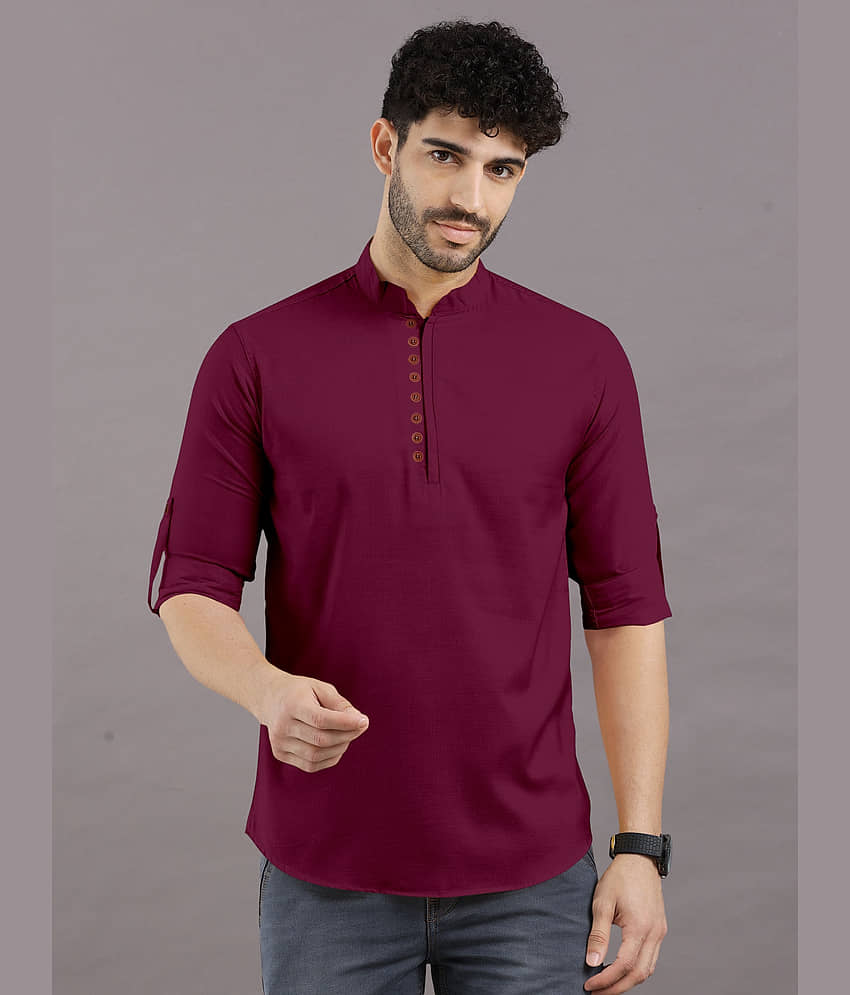 VTEXX Maroon Cotton Blend Men's Shirt Style Kurta ( Pack of 1 ) - Kurtas & Kurta Sets | Buy online on ZillyBuy