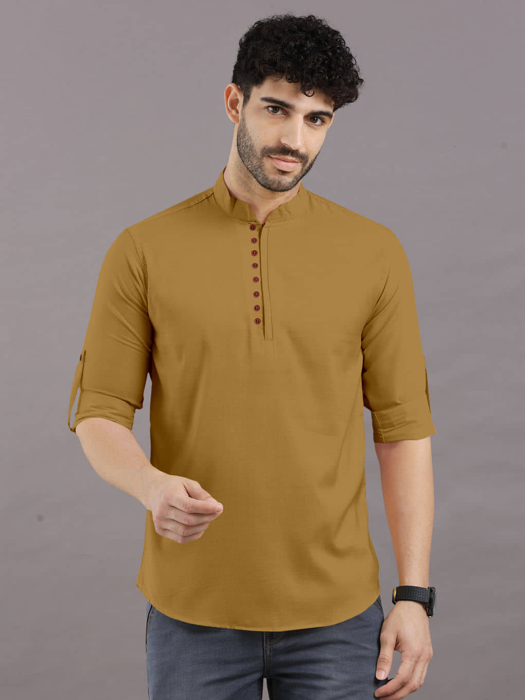 VTEXX Mustard Cotton Blend Men's Shirt Style Kurta ( Pack of 1 ) - Kurtas & Kurta Sets | Buy online on ZillyBuy