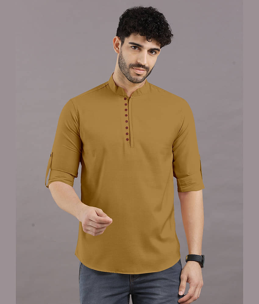 VTEXX Mustard Cotton Blend Men's Shirt Style Kurta ( Pack of 1 ) - Kurtas & Kurta Sets | Buy online on ZillyBuy