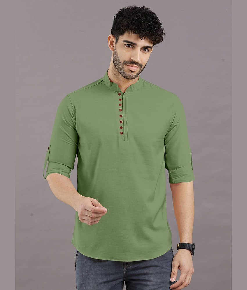 VTEXX Olive Cotton Blend Men's Shirt Style Kurta ( Pack of 1 ) - Kurtas & Kurta Sets | Buy online on ZillyBuy